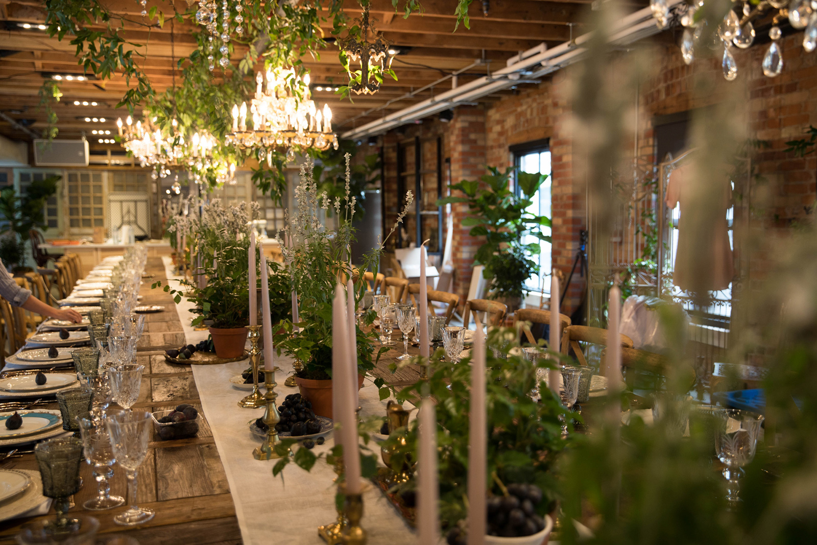 A reception dinner set up for a wedding at The Loft on King
