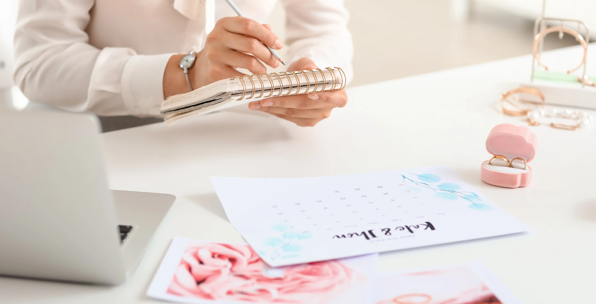 A wedding planner creating a wedding day itinerary