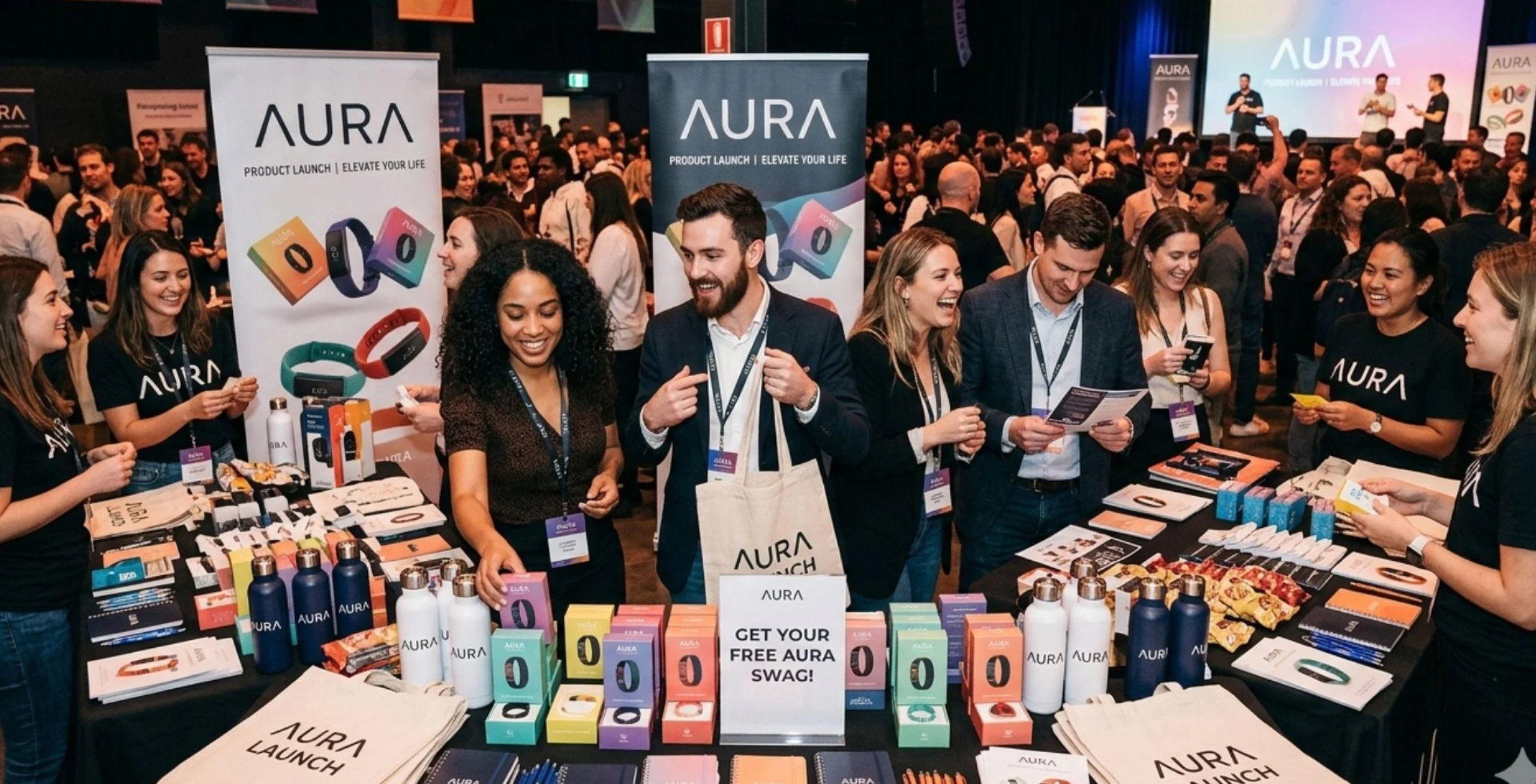 A successful product launch event with freebies