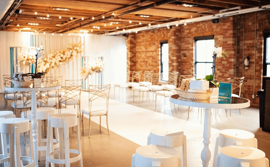 elegant ceremony setup for a Bar Mitzvah party at the Loft on King